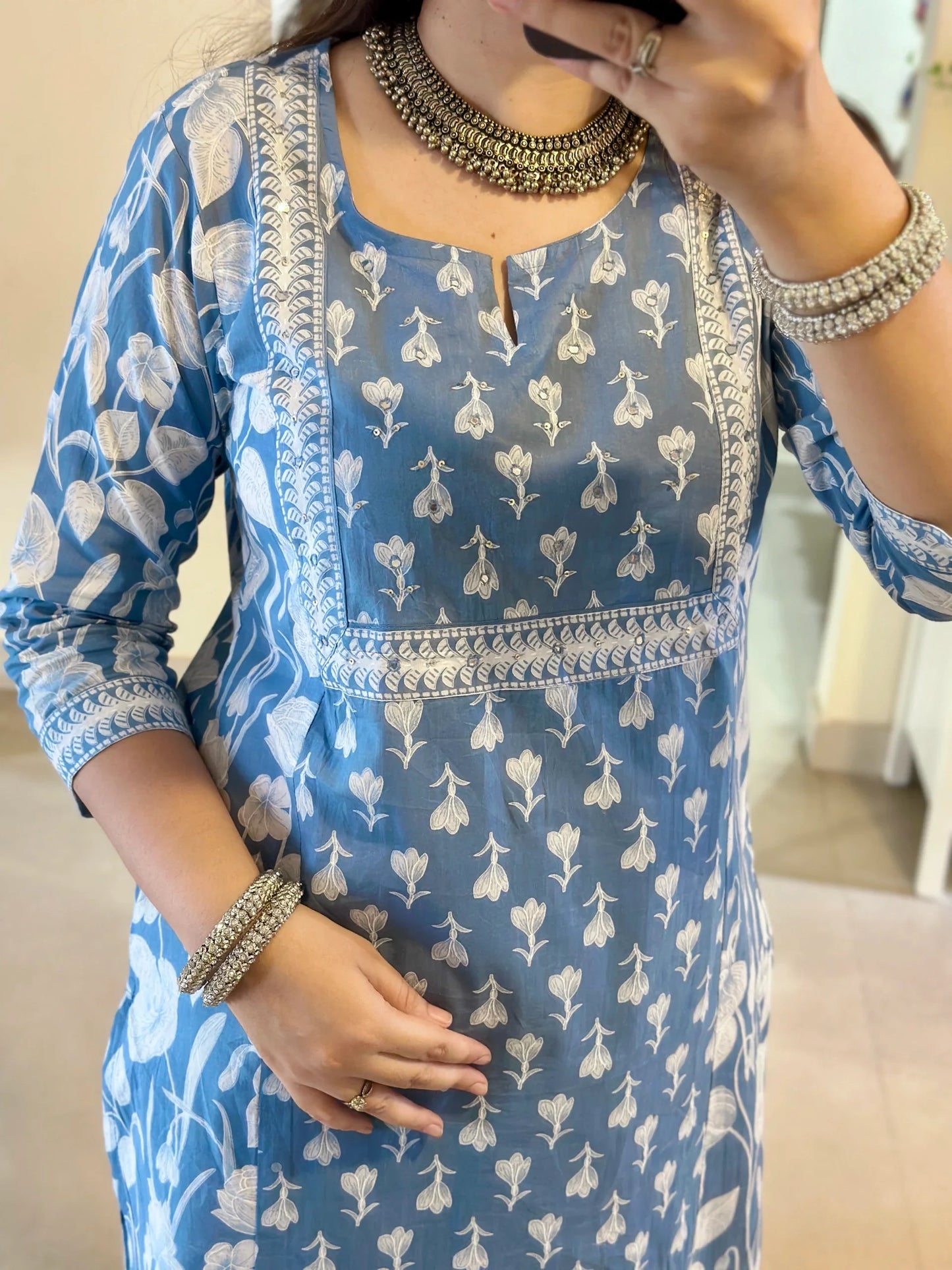 Ice Blue Designer Azrak Cotton Suit
