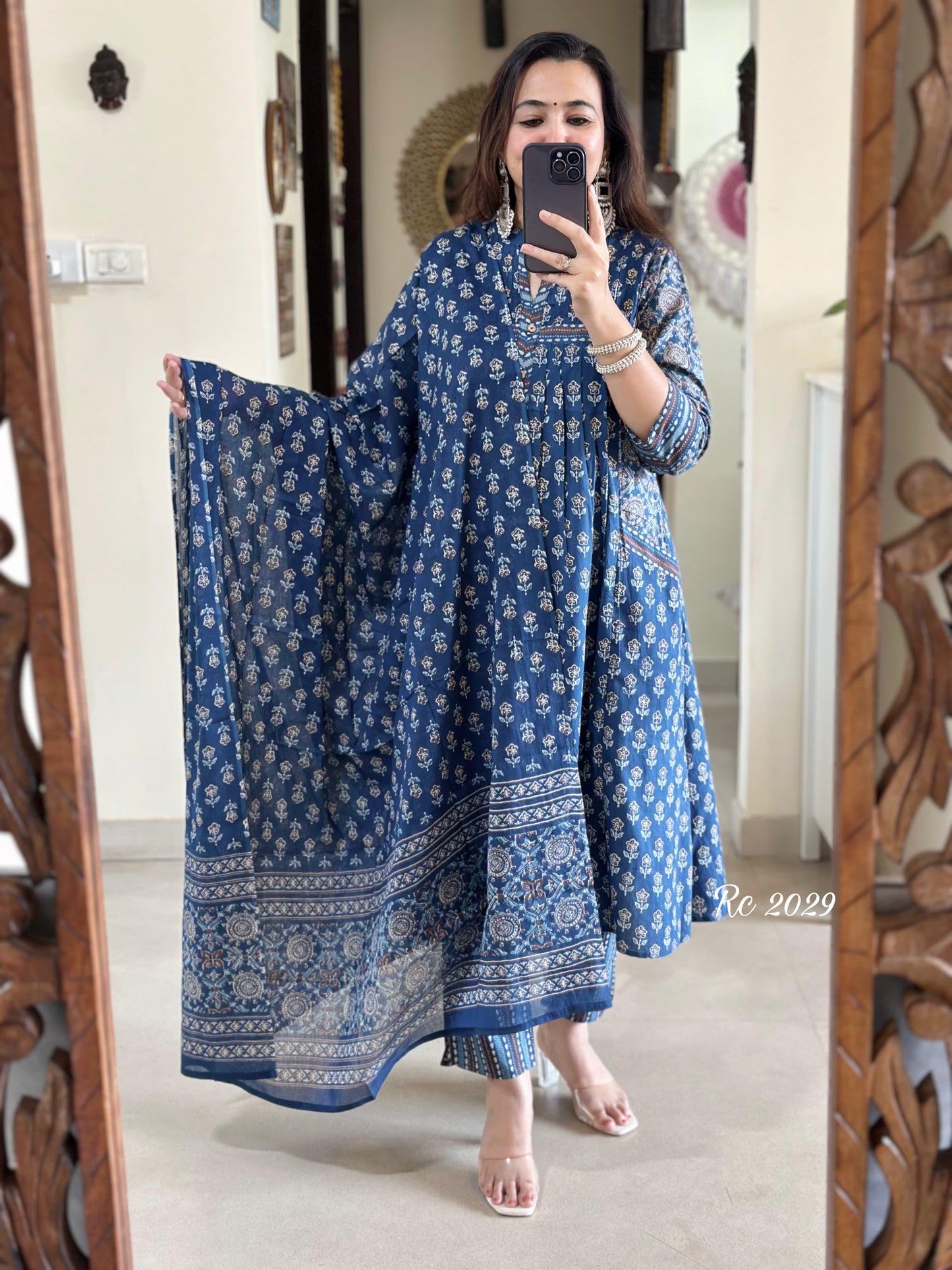 Light Blue Anarkali Kurta Set With Dupatta Set For Women