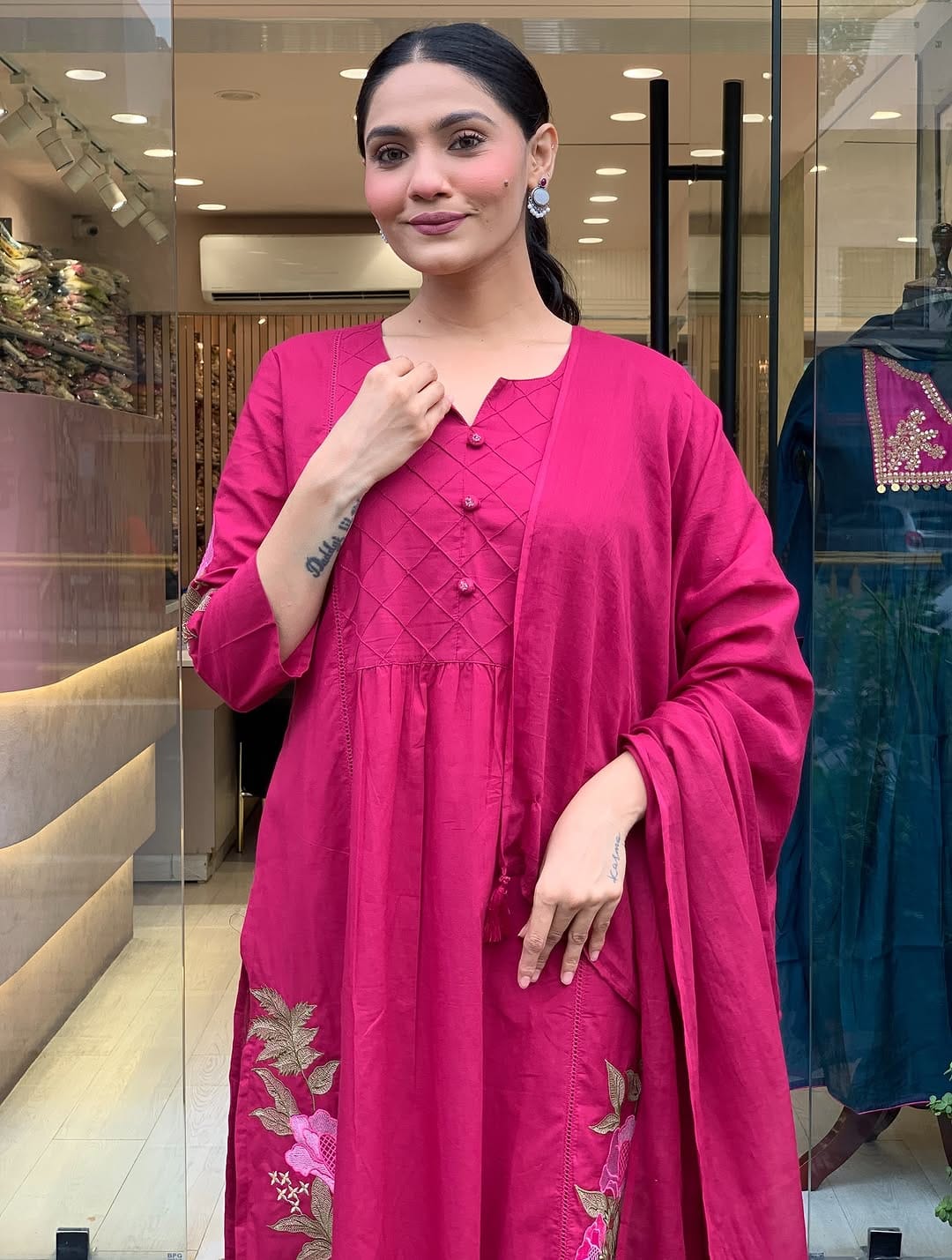 Pink Premium Mul Cotton Kurti Set