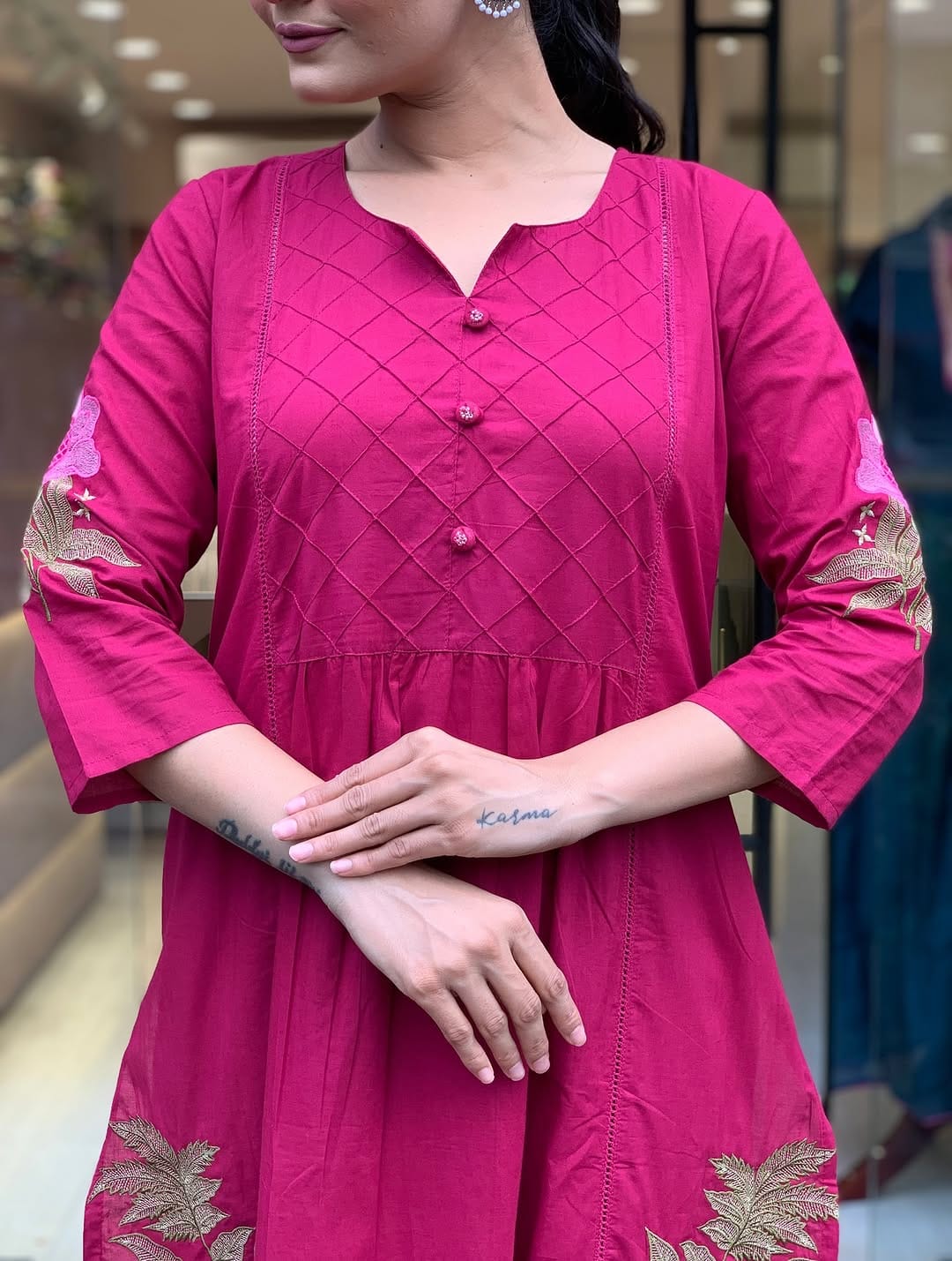 Pink Premium Mul Cotton Kurti Set