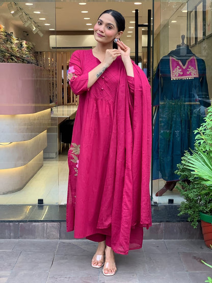 Pink Premium Mul Cotton Kurti Set