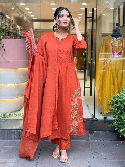 Orange Premium Mul Cotton Kurti Set