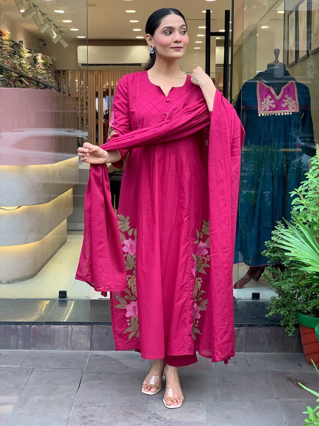 Pink Premium Mul Cotton Kurti Set