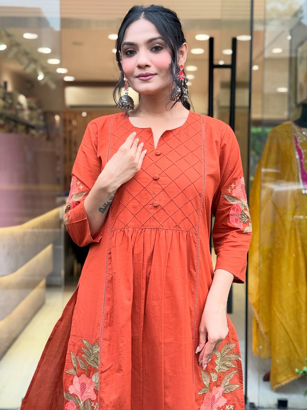 Orange Premium Mul Cotton Kurti Set