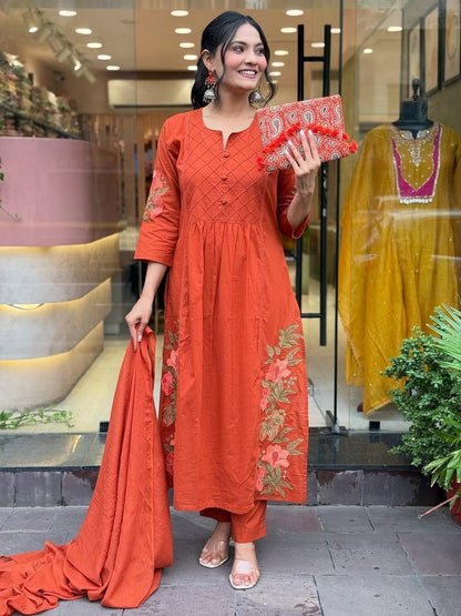 Orange Premium Mul Cotton Kurti Set