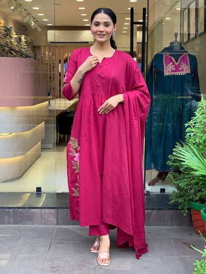 Pink Premium Mul Cotton Kurti Set