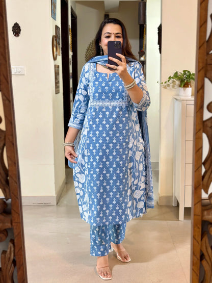 Ice Blue Designer Azrak Cotton Suit