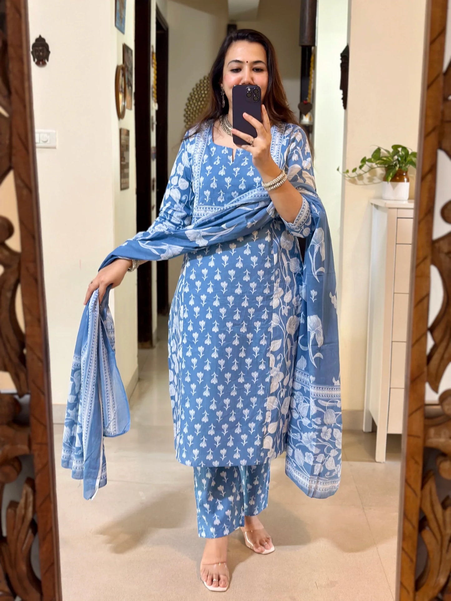 Ice Blue Designer Azrak Cotton Suit