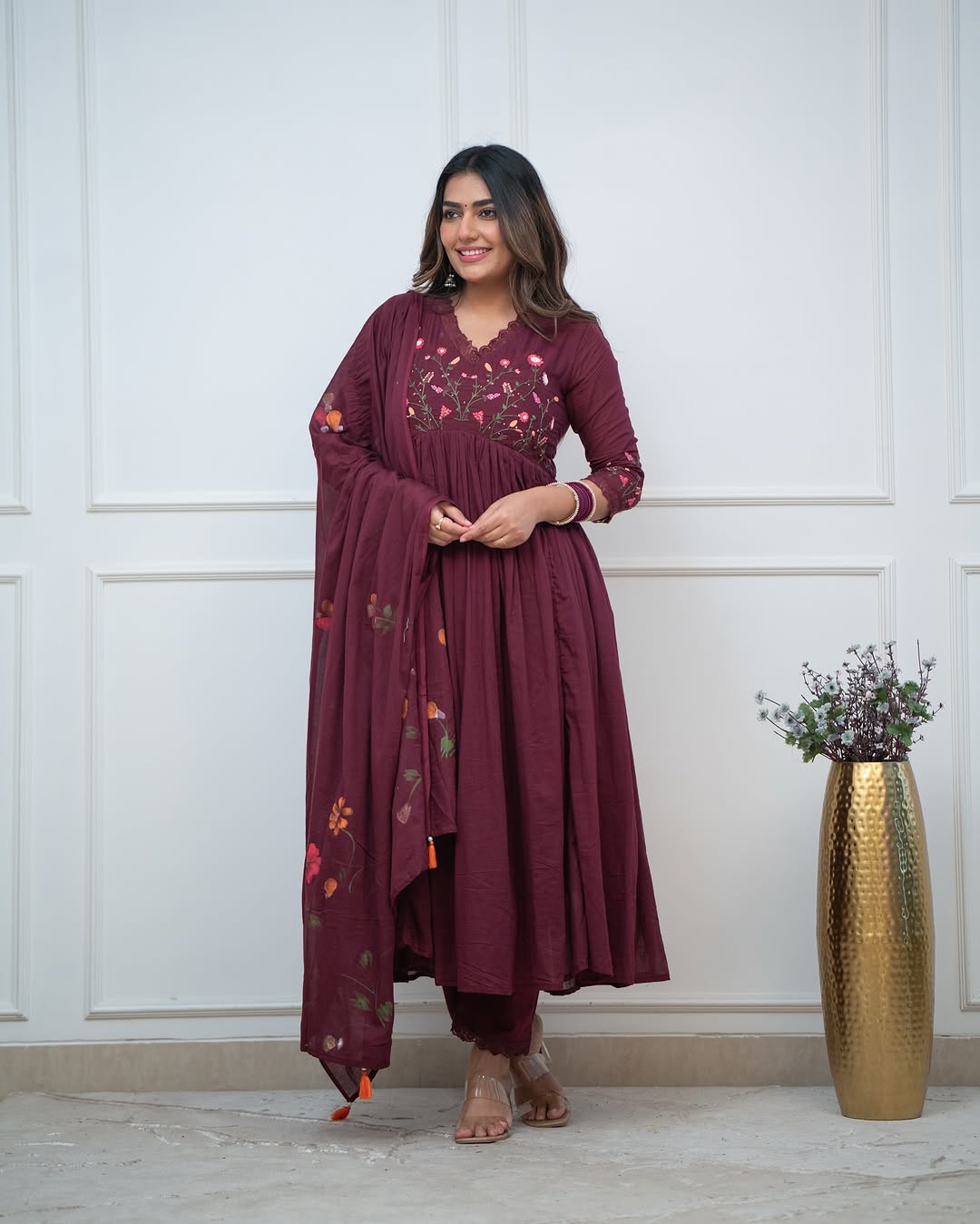 Beautiful Embroidery and Sequence Work Set For Women (Maroon)