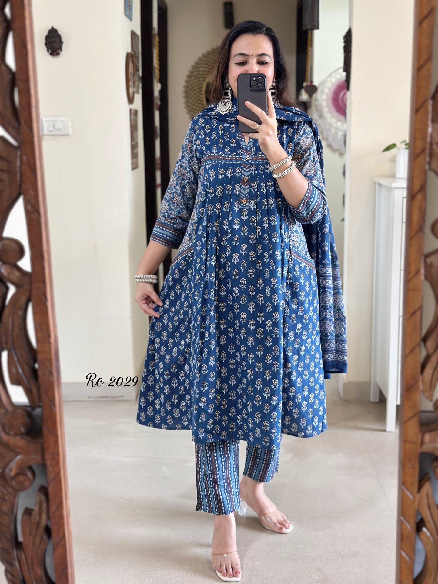 Light Blue Anarkali Kurta Set With Dupatta Set For Women