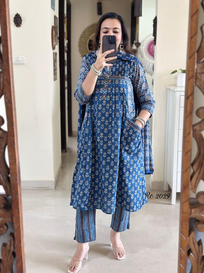 Light Blue Anarkali Kurta Set With Dupatta Set For Women