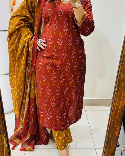 Designer Ikkat Print with Kurti Pant & Dupatta Set