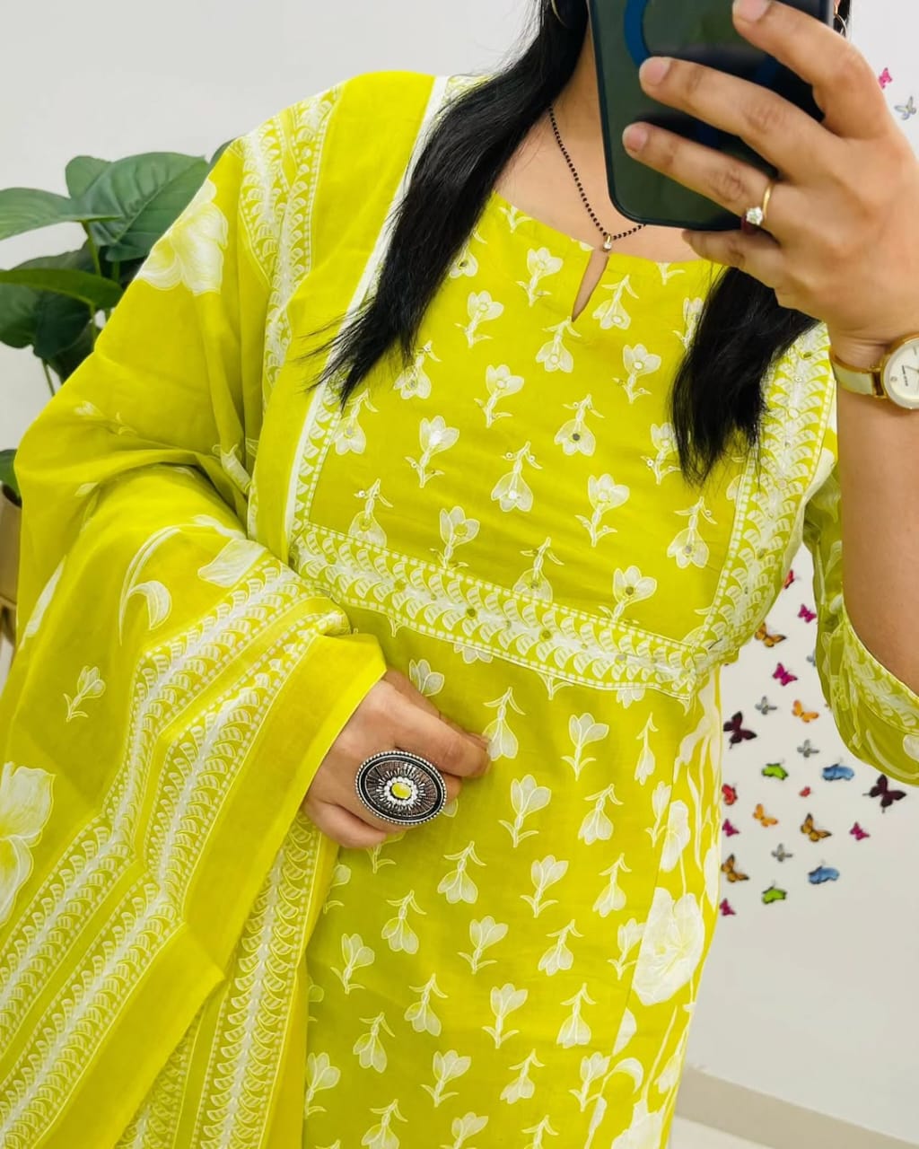Lemon Yellow Designer Azrak Cotton Suit