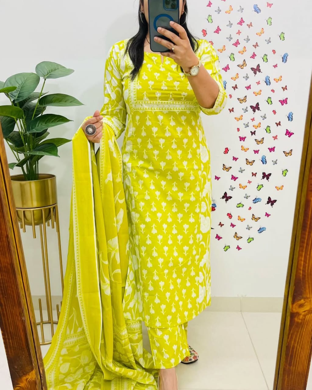 Lemon Yellow Designer Azrak Cotton Suit