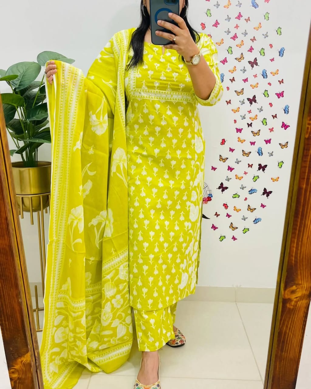 Lemon Yellow Designer Azrak Cotton Suit