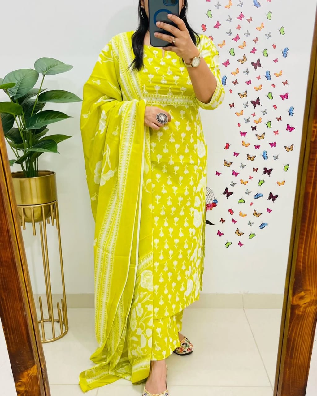 Lemon Yellow Designer Azrak Cotton Suit