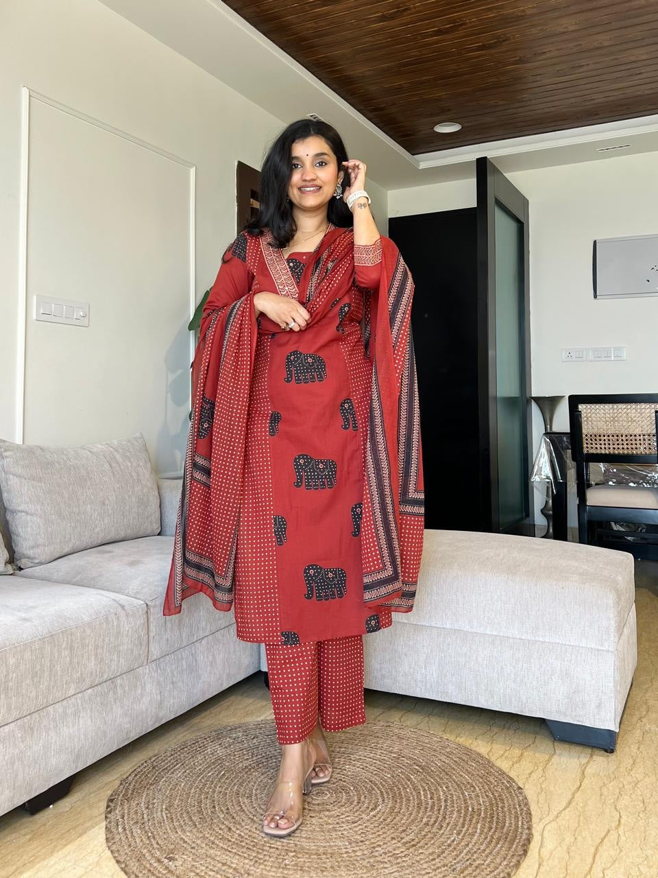 Printed Cotton Kurti Pant and Dupatta Set