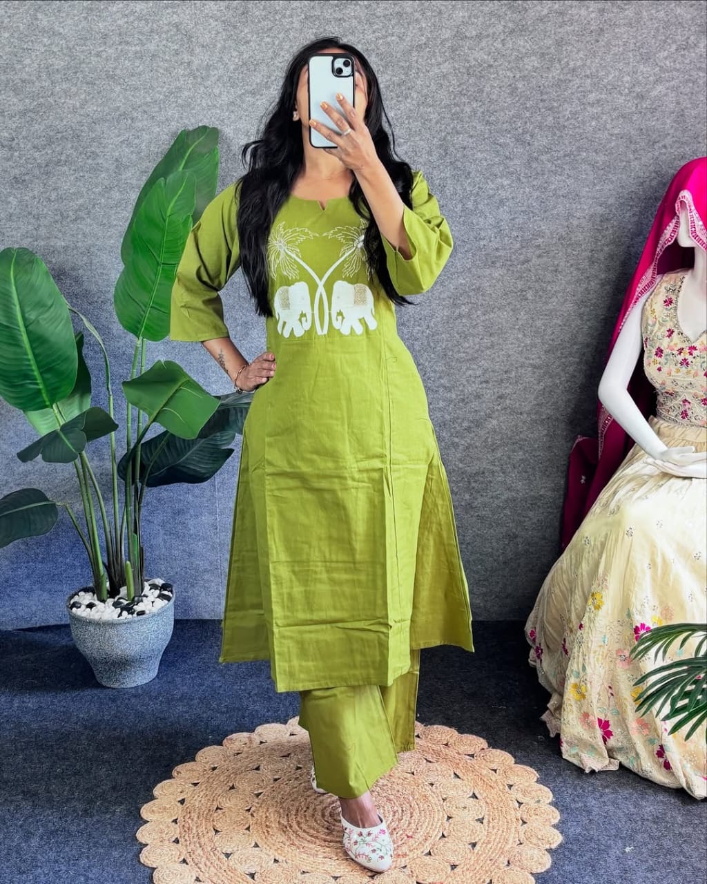 Green Embroidered Kurti Pant Set