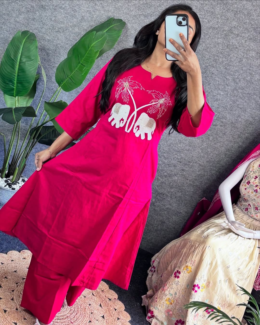Pink Embroidered Kurti Pant Set