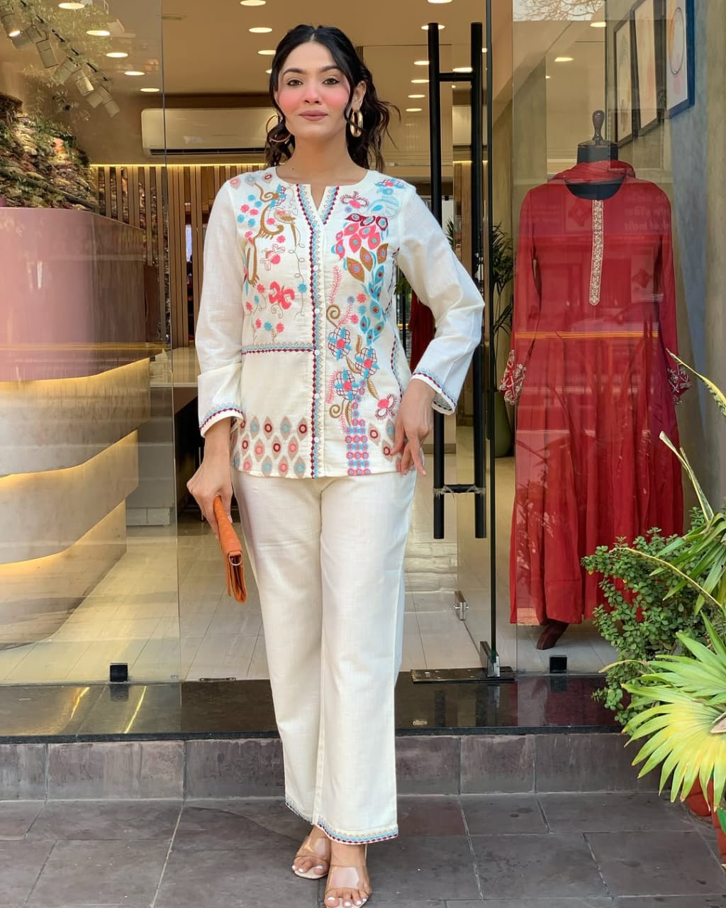 White Premium Cotton Co-ord Set Embroidery Work