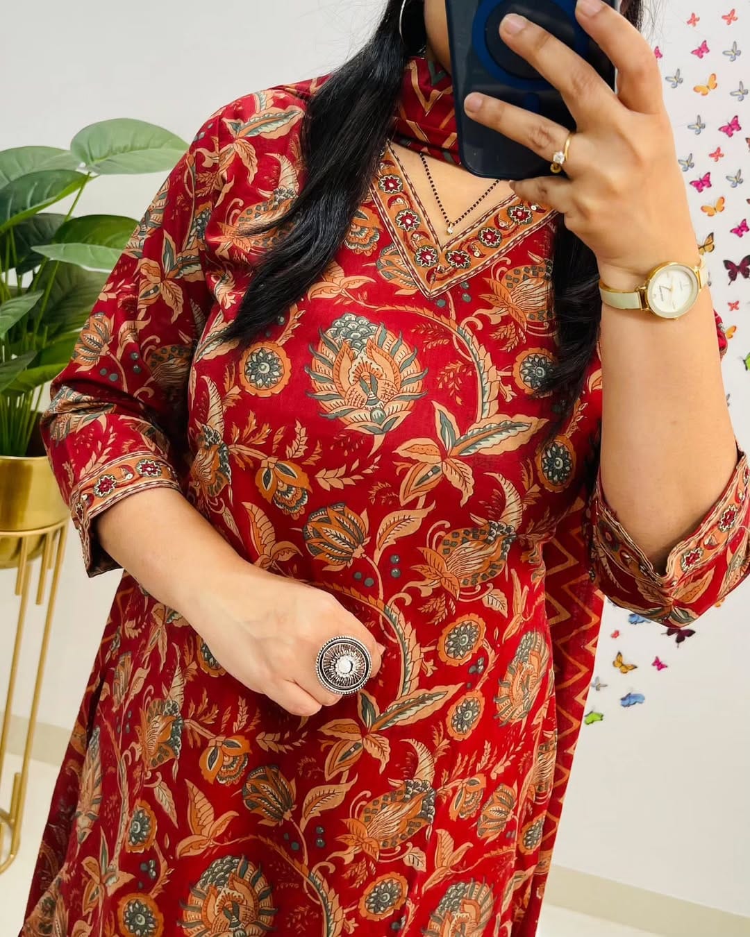 Designer V Neck Azrak Print Cotton Suit