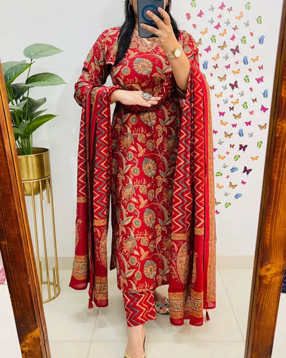 Designer V Neck Azrak Print Cotton Suit