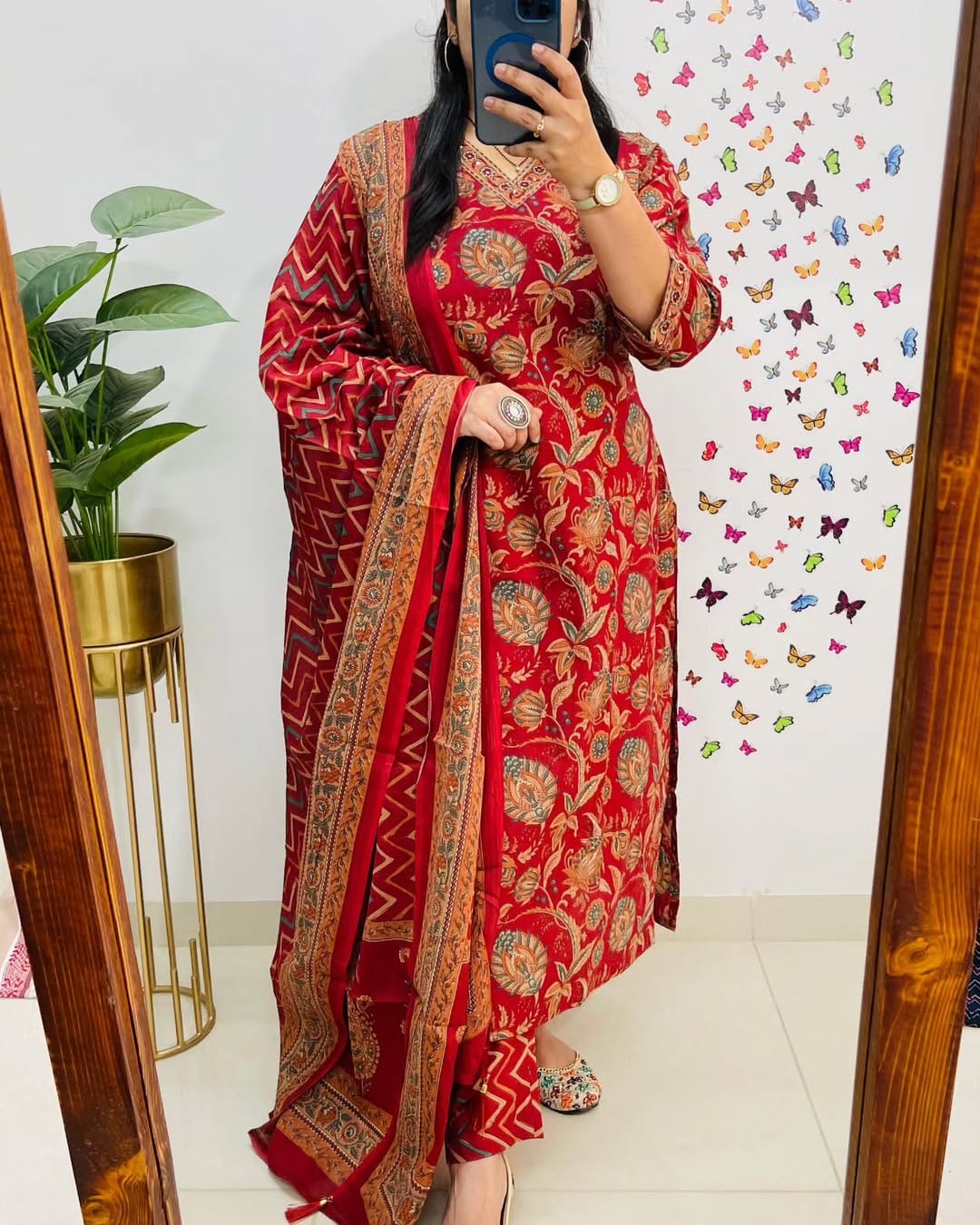 Designer V Neck Azrak Print Cotton Suit