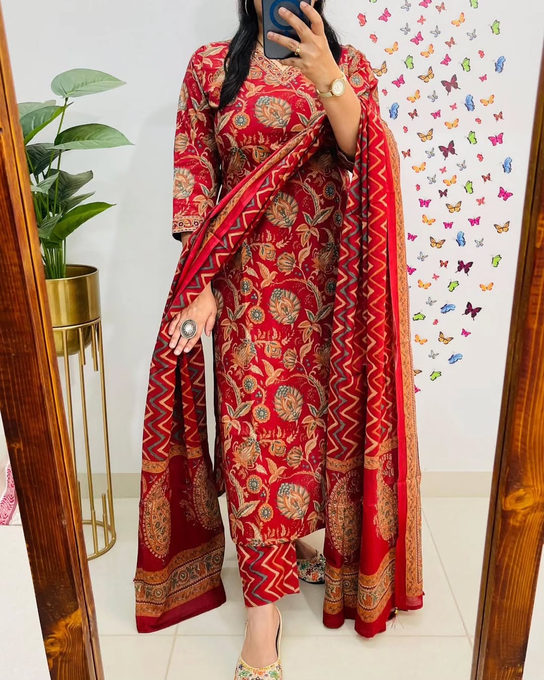 Designer V Neck Azrak Print Cotton Suit