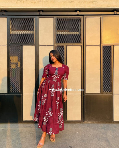 Elegant Maroon Embroidered Maxi Dress