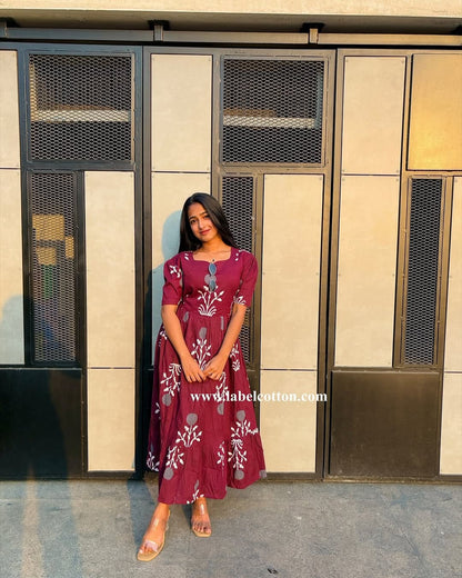 Elegant Maroon Embroidered Maxi Dress