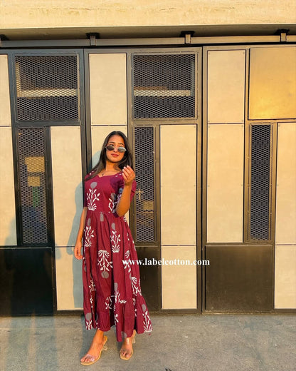 Elegant Maroon Embroidered Maxi Dress