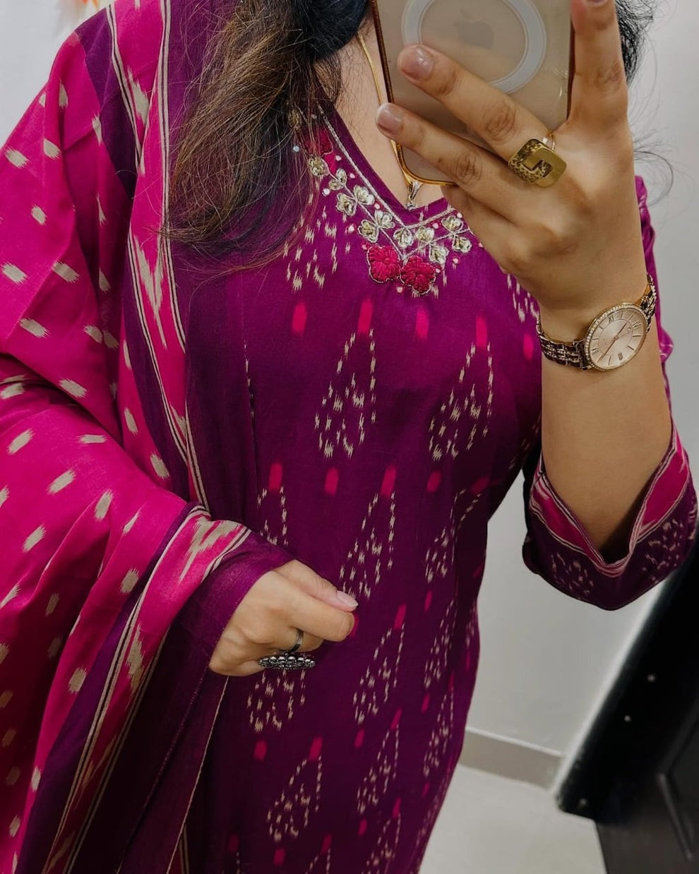 Designer Ikkat Print with Kurti Pant & Dupatta Set