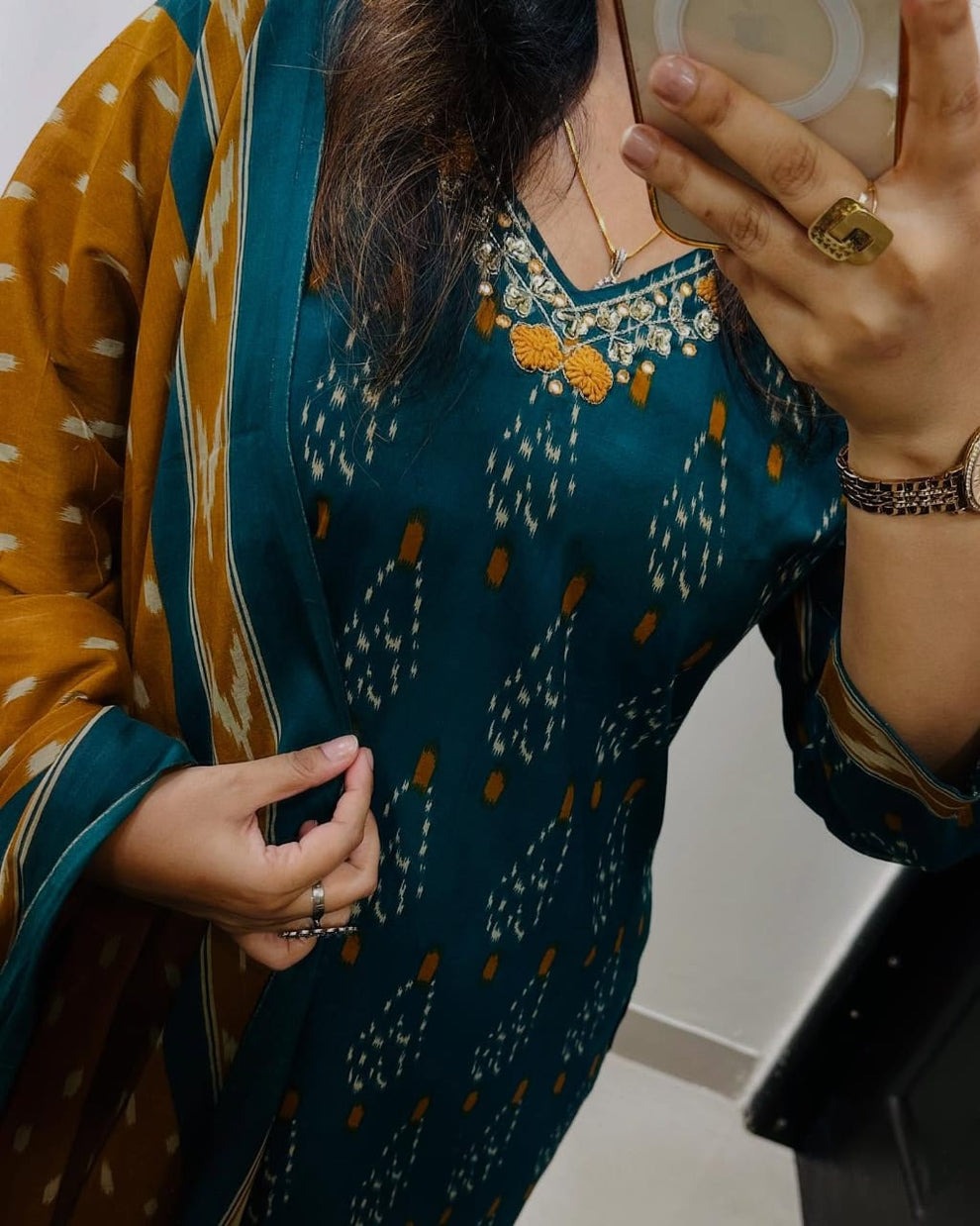 Designer Ikkat Print with Kurti Pant & Dupatta Set