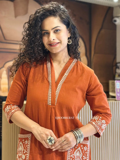 Orange Beautiful Cotton Slub with Both Sides Pocket