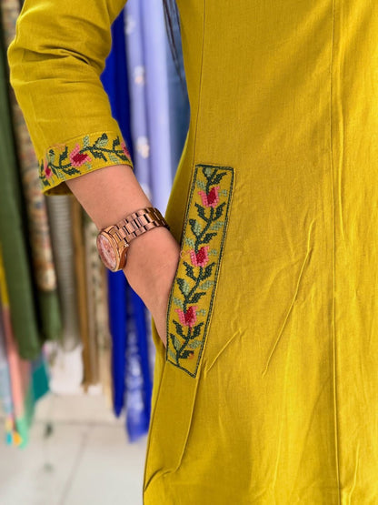 Elegant Mustard Yellow Embroidered Kurta Set for Women