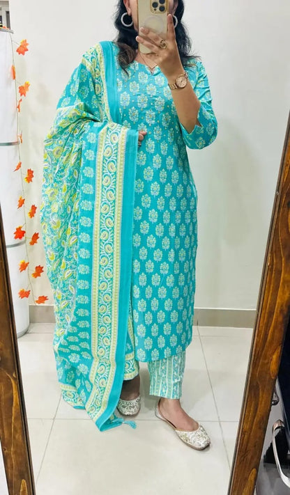 Light Green Floral Print Straight Kurta