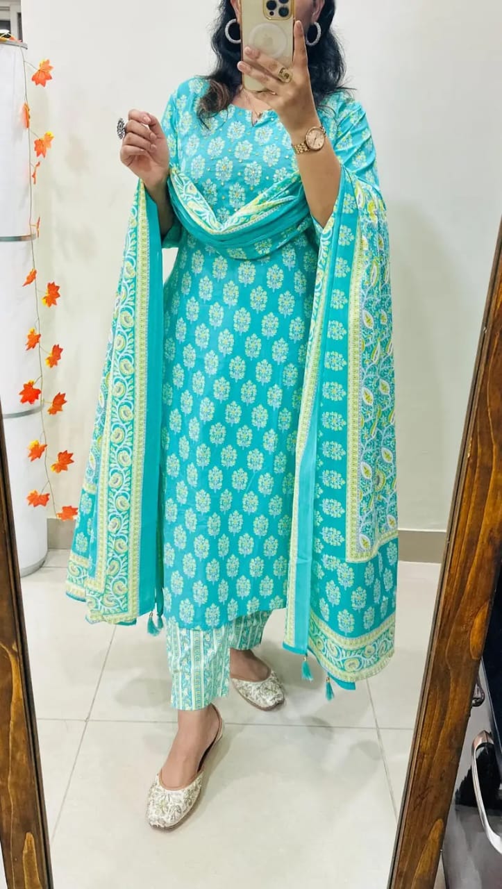 Light Green Floral Print Straight Kurta