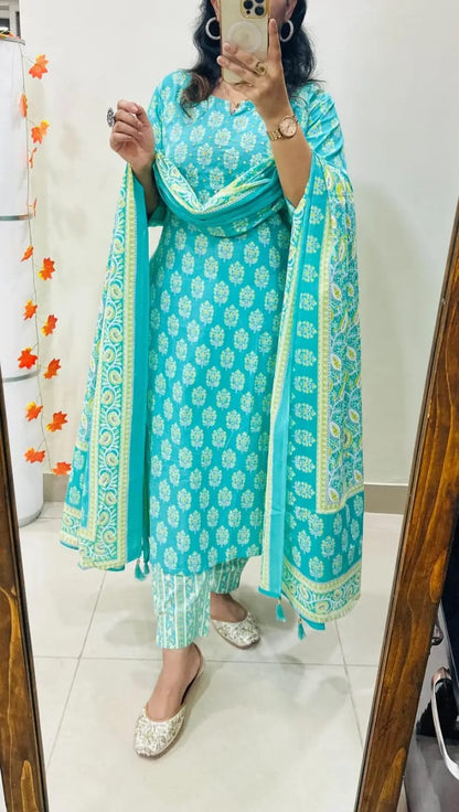 Light Green Floral Print Straight Kurta