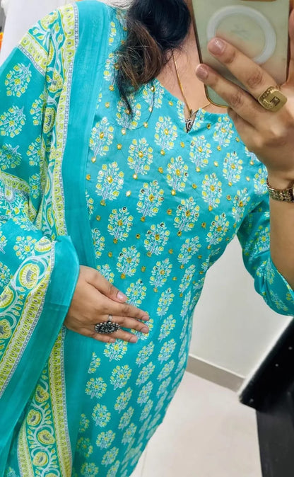 Light Green Floral Print Straight Kurta