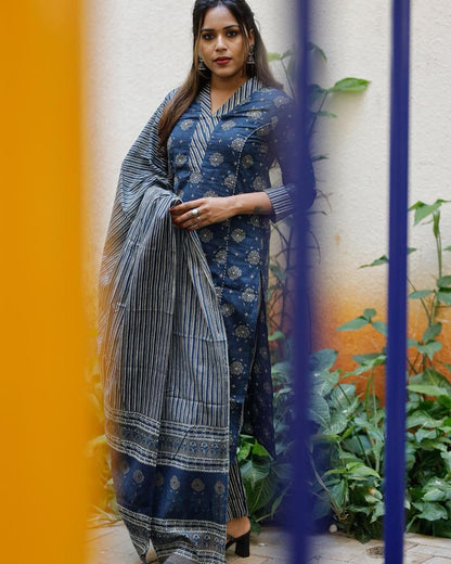 Women Pure Cotton Kurta Palazzo Dupatta Set