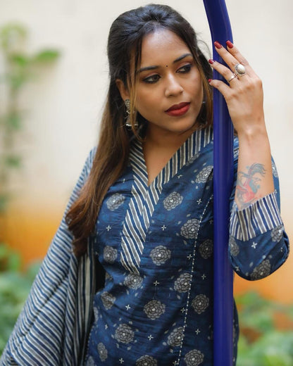 Women Pure Cotton Kurta Palazzo Dupatta Set