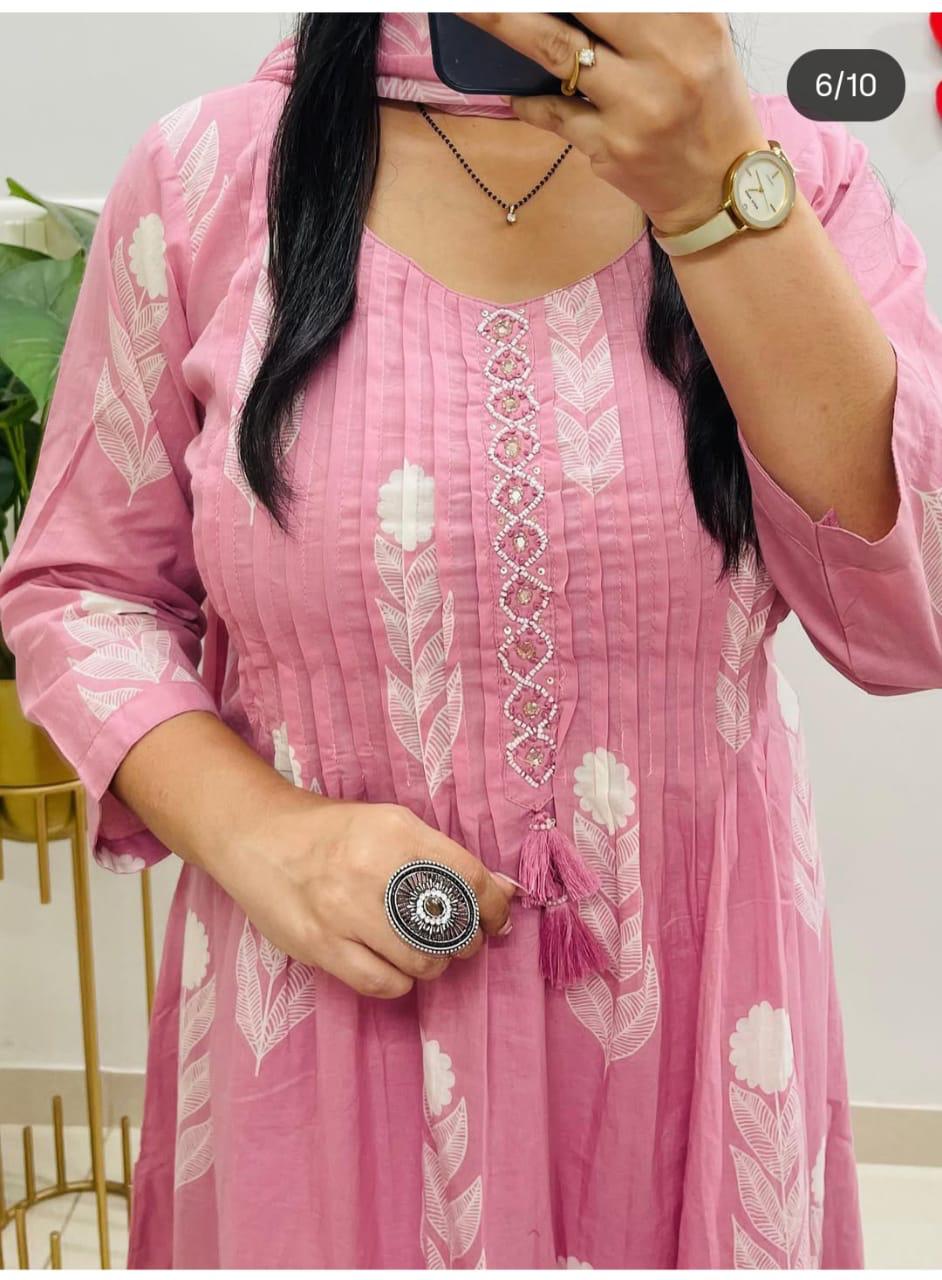 Pink Block Ikat Print Kurta Set