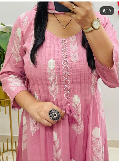Pink Block Ikat Print Kurta Set