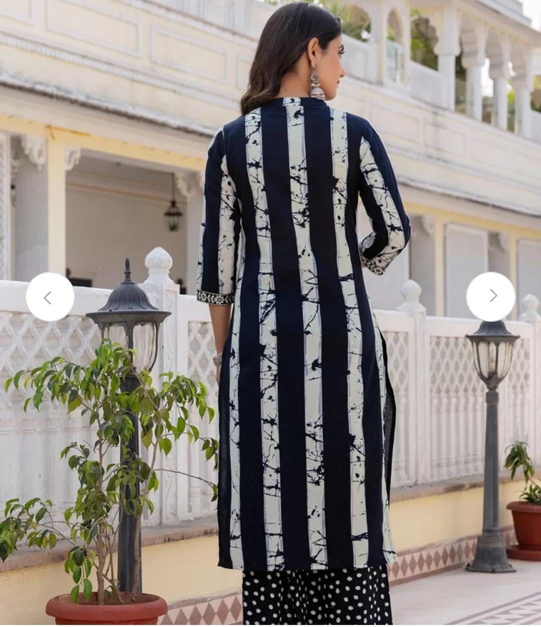 Women Cotton Blend Kurta Palazzo Dupatta Set