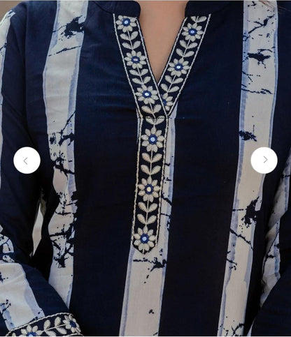 Women Cotton Blend Kurta Palazzo Dupatta Set