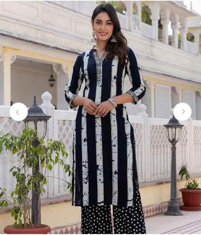Women Cotton Blend Kurta Palazzo Dupatta Set