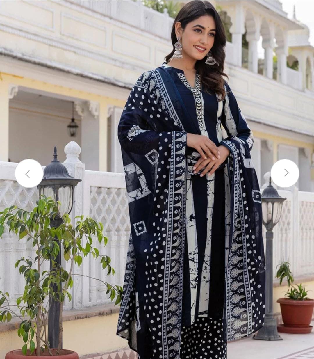 Women Cotton Blend Kurta Palazzo Dupatta Set