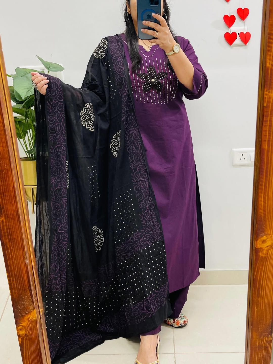 Purple Designer Jaipuri Applique & Mirror Work Dhabu Cotton Suit