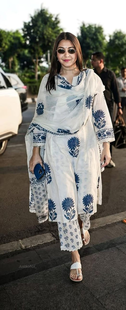 Noor Blue Floral Cotton Suit Set