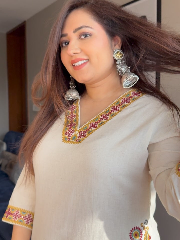 Maroon Embroidery Cotton Co Ord Set